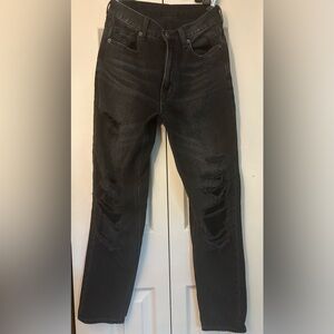 AE black wash destroyed mom jean